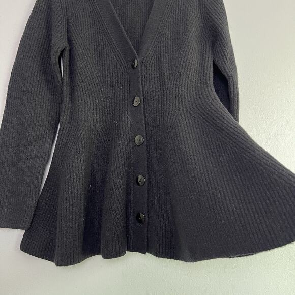 Maeve Womens Wool Blend V Neck Hourglass Cardigan Black Sz S Ribbed Knit - Picture 2 of 13
